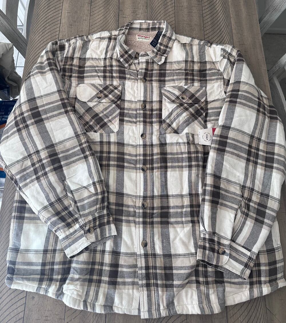 Wrangler Authentics Mens XL Sherpa Lined Flannel Shirt Jacket Plaid Thermal